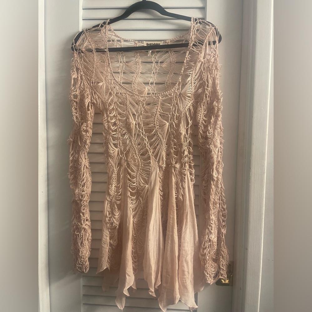 Hot and Delicious Pale Pink Torn Spider Web Super Sexy Tunic Mini Dress Size S/M